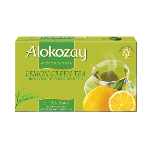 Alokozay Lemon Green Tea - 25 Tea Bags in Individual Foil Wrapped Envelopes
