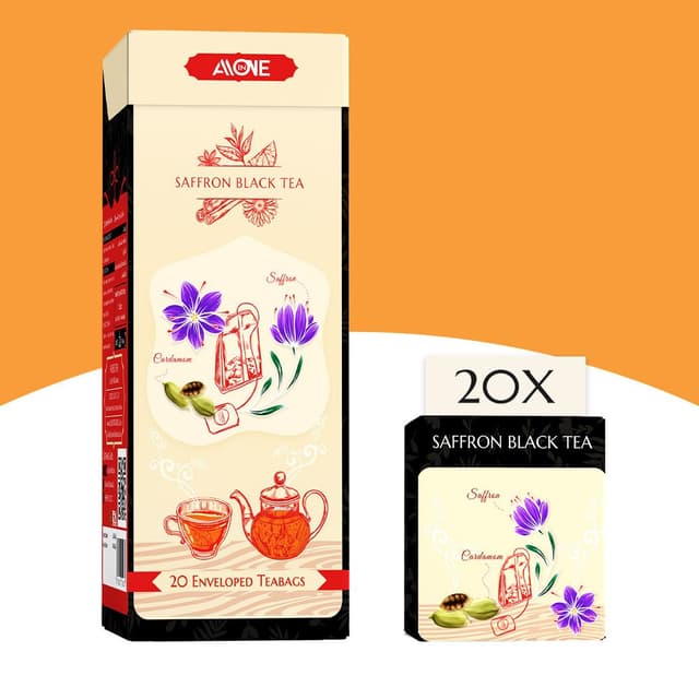 All in One Saffron Black Tea Bags, 20 Pieces