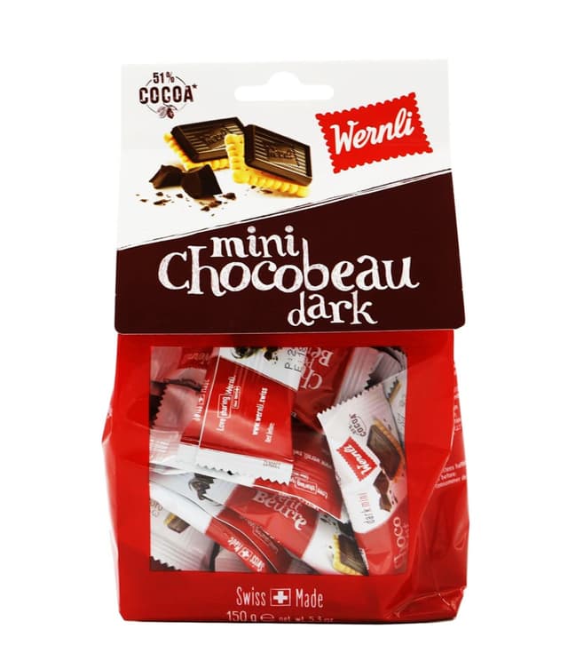 Wernli Mini Chocobeau 51% Cocoa Dark Chocolate Biscuit Bag, 150g