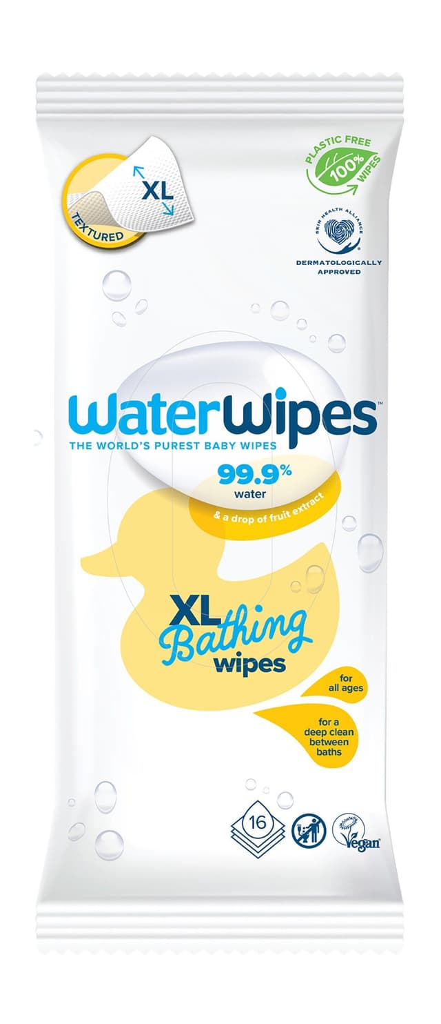 WaterWipes Plastic Free Bathing Baby Wipes XL, 16 Pieces