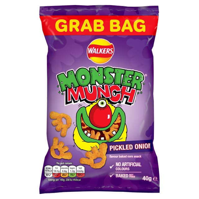 Walkers Monster Munch Pickled Onion Flavour Baked Corn Snack, 40g