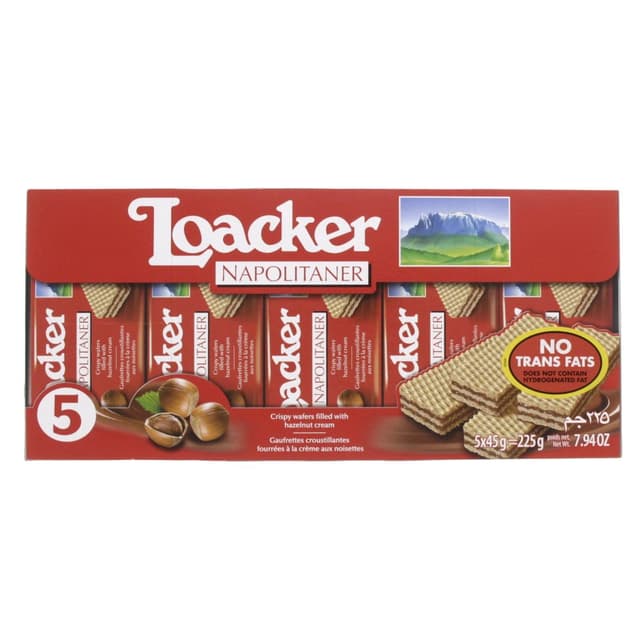 Loacker Napolitaner Hazelnut Cream Wafer, 5x45g