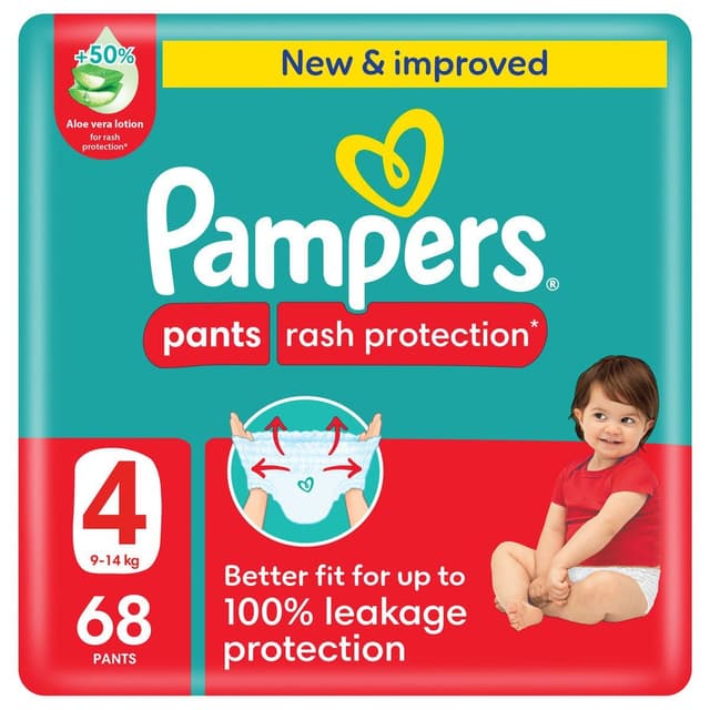 Pampers Rash Protection Pants Diapers, Size 4, 9-14kg, Giant Pack, 68 Pieces