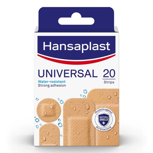 Hansaplast Multipurpose Water-Resistant and Strong Adhesion Universal Plasters with Non-stick Wound Pad, 20 Strips