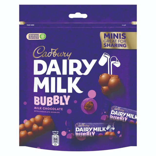 Cadbury Dairy Milk Bubbly Milk Chocolate Minis Bag, 168g