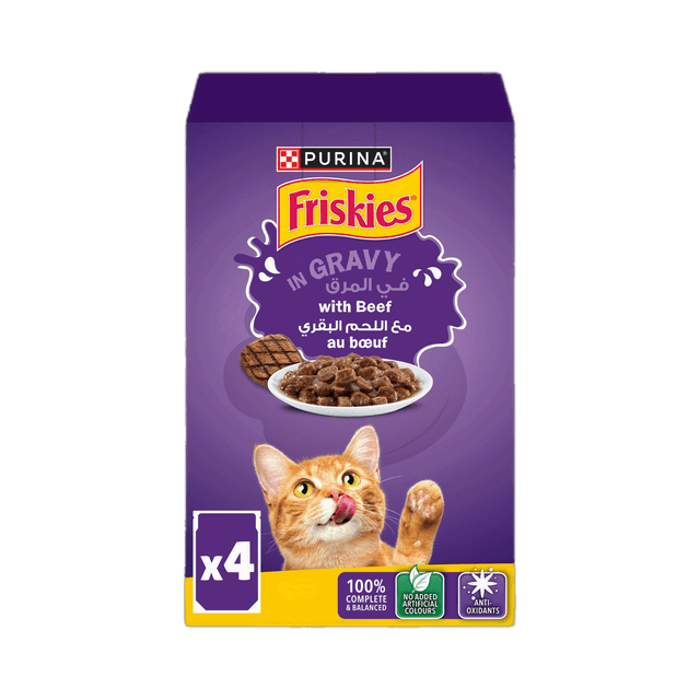 Purina Friskies In Gravy with Beef Cat Food 4x85g