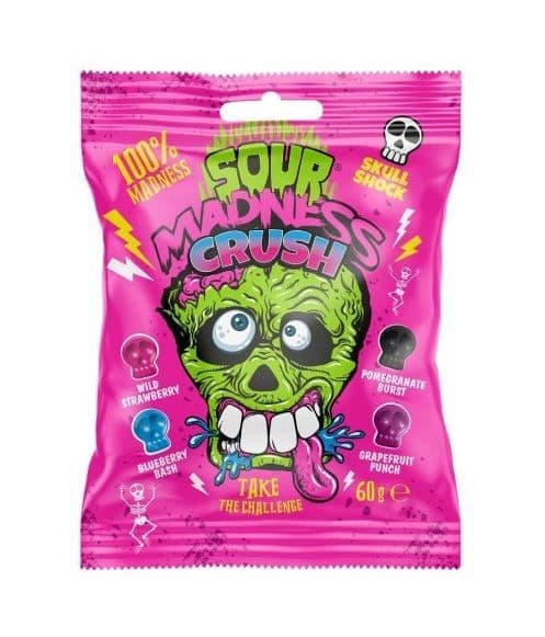 Sour Madness Crush 4 Sour Flavors Skull-Shaped Candies, 60g