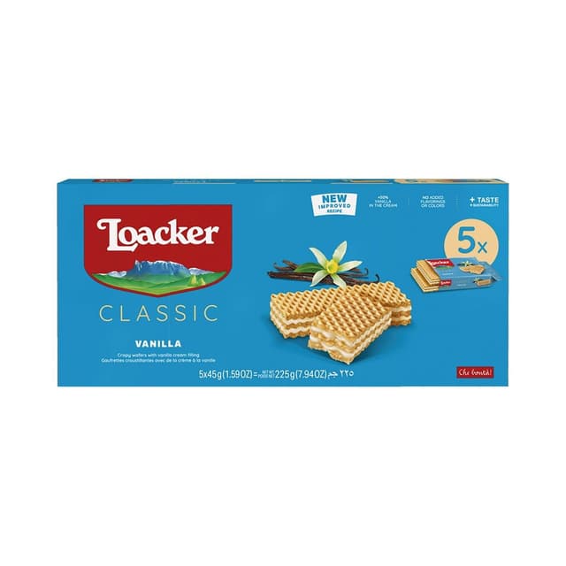 Loacker Classic Vanilla Crispy Wafers 5x45 g