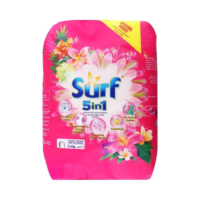 Surf 5 in 1 Jasmine & French Flower Detergent Powder for Semi Automatic Washing Machine, 2.4kg