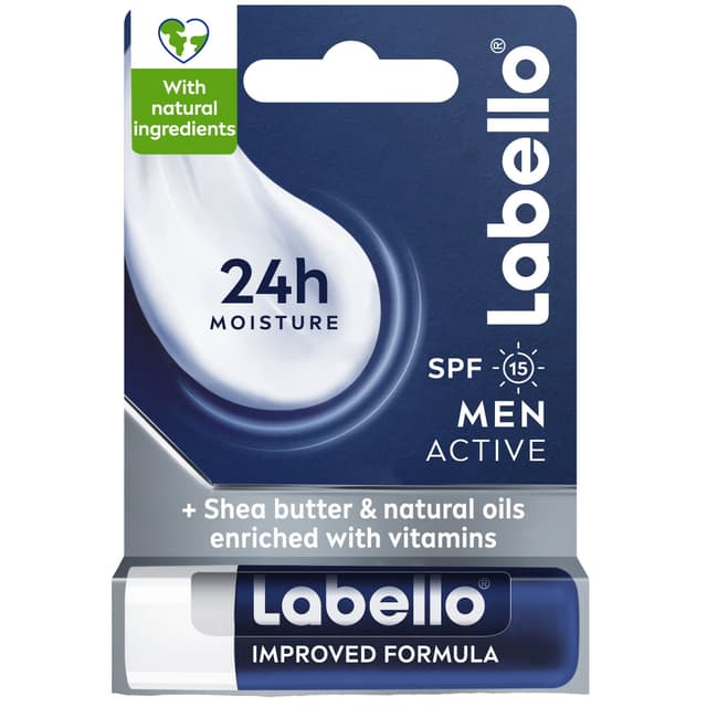 Labello 24H Moisturizing Men Active Lip Balm with Shea Butter, Natural Oils & Vitamins SPF15, 1 Piece