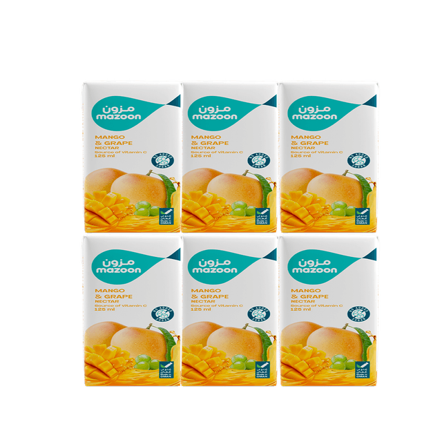 Mazoon Long Life Mango Grape Nectar Juice, 6x125ml