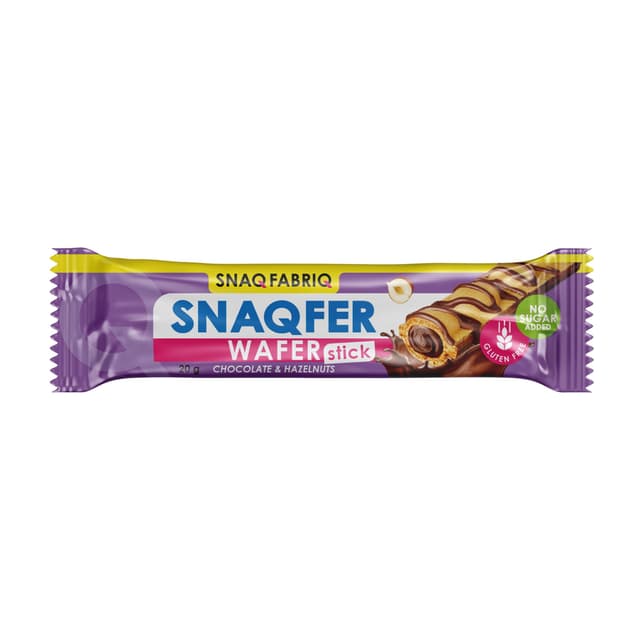 Snaq Fabriq Snaqfer Wafer Stick with Chocolate and Hazelnuts Gluten Free and No Sugar Added, 20g