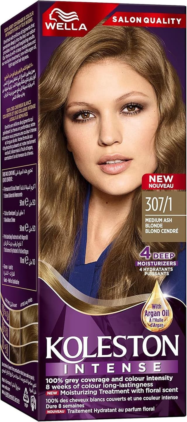 Koleston Intense Hair Color Creme with Argan Oil - Medium Ash Blonde 307/1, 1 Pack