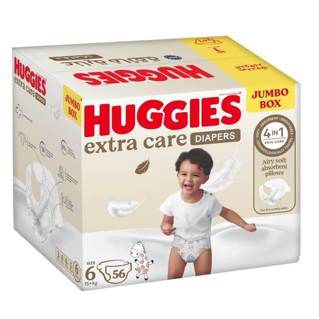 Huggies Baby Diapers Extra Care Size 6 for 15+ kg Jumbo Box, 56 Pieces