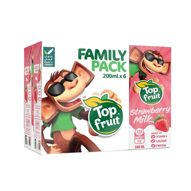 Topfruit Full Fat Strawberry Flavored Milk Family Pack, 6x200ml