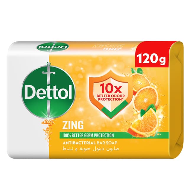 Dettol Zing Orange Zest Scent Bar Soap Bar, 120g