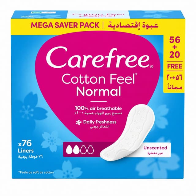 Carefree Cotton Feel 76 Pantyliners Normal 7490