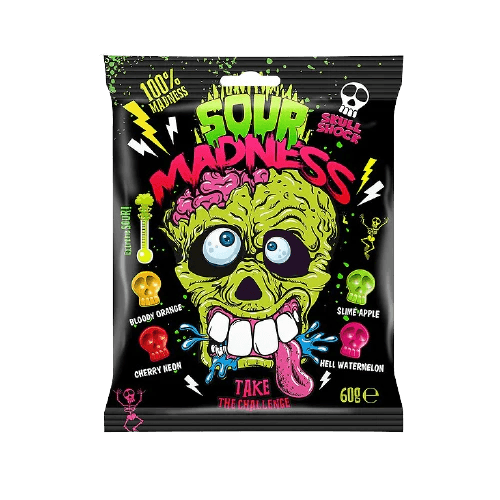 Sour Madness 4 Sour Flavours Skull-Shaped Candies, 60g