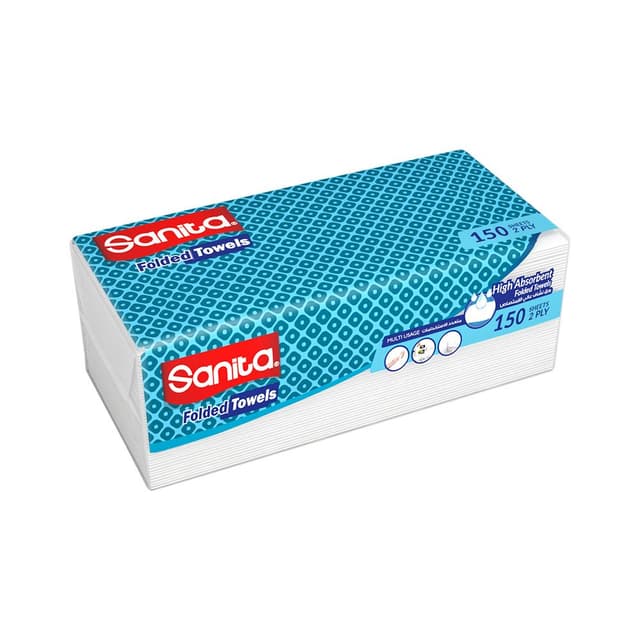 Sanita 2 Ply Interfold Towel, 150 Sheets