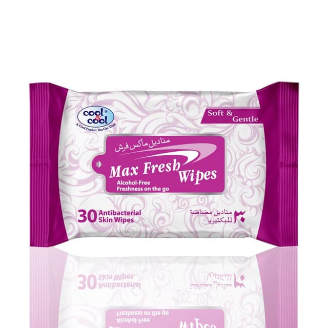 Cool & Cool Max Fresh Antibacterial Skin Wipes, 30 Pieces