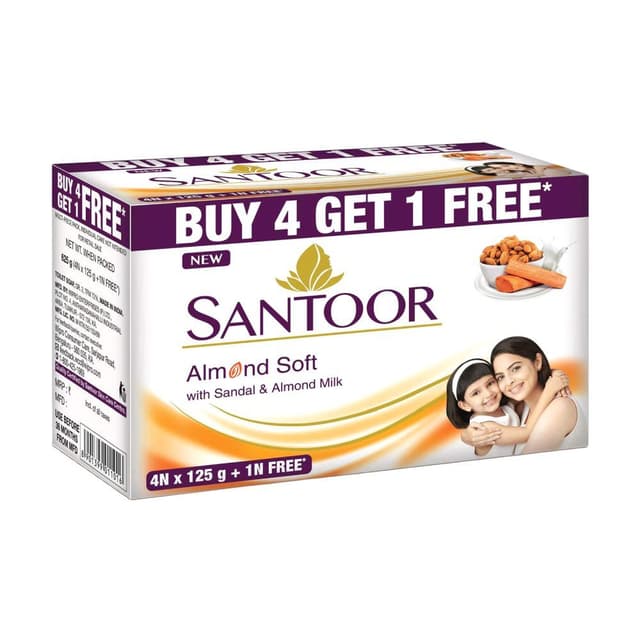 Santoor 4 Pc Sandal And Almond Milk Bar Soap 125 G