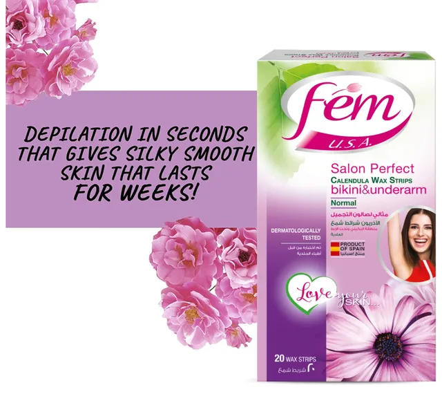 Fem Usa Bikini And Underarms Wax Strips For Normal Skin Enriched With