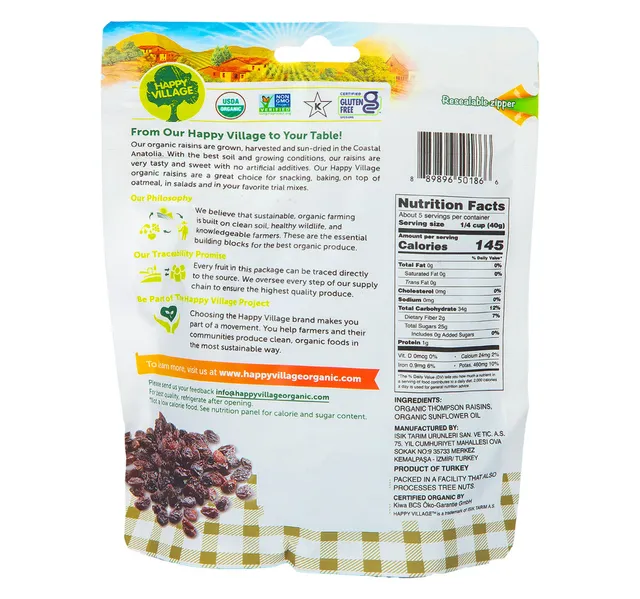 Happy Village Organic Sundried Thompson Raisins 198 G