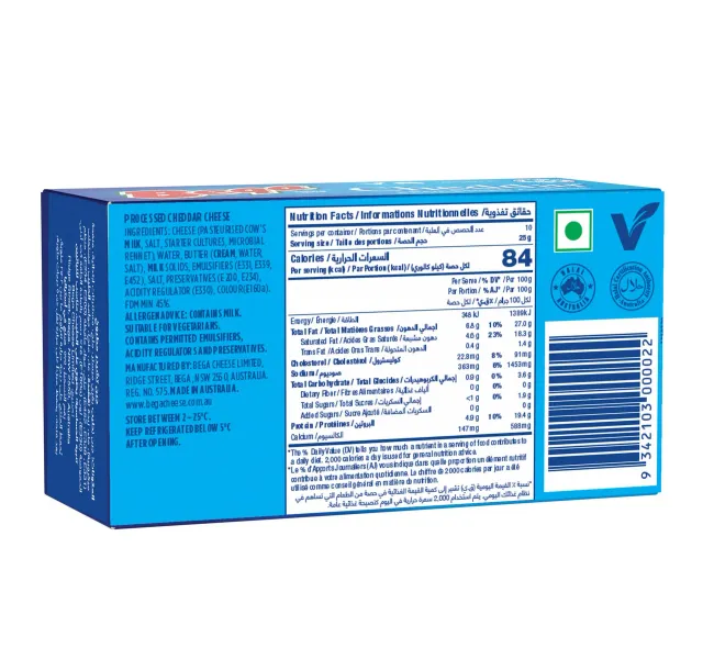 Bega Processed Cheddar Cheese 250 G