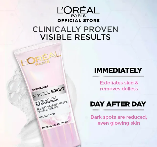 Loreal Paris Glycolic Bright Cleanser Foam 100 Ml