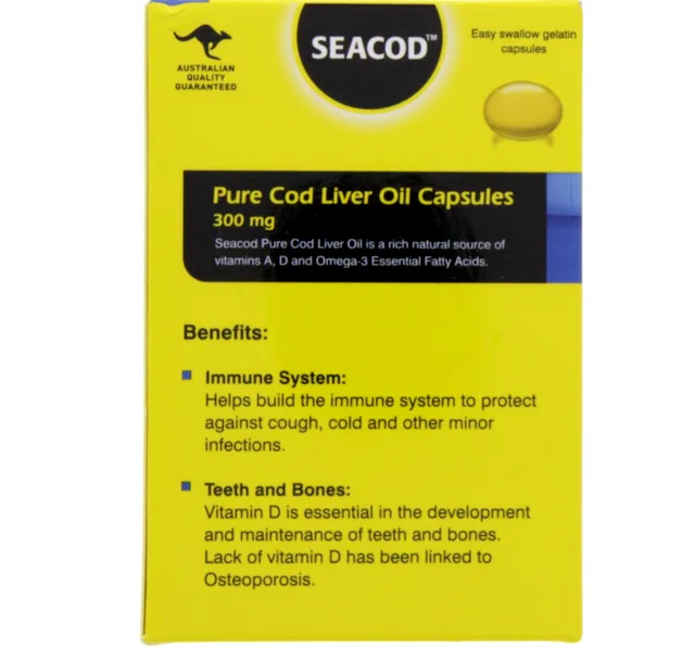 Sea Cod Pure Cod Liver Oil Capsules 300 Mg 100pcs