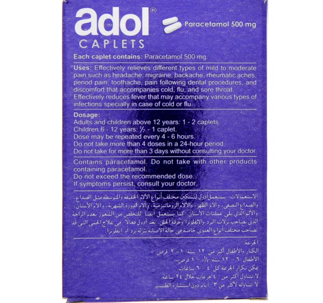 Adol Caplets Paracetamol 500mg 24 Pcs
