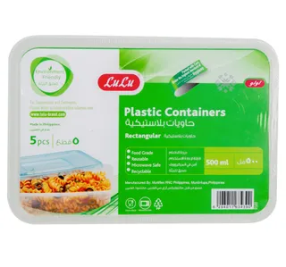 Lulu Plastic Containers Rectangular 500 Ml 5 Pcs