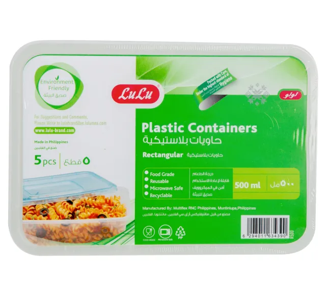 Lulu Plastic Containers Rectangular 500 Ml 5 Pcs
