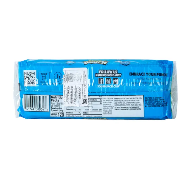 Sour Punch Blue Raspberry Straws Candy 128 G