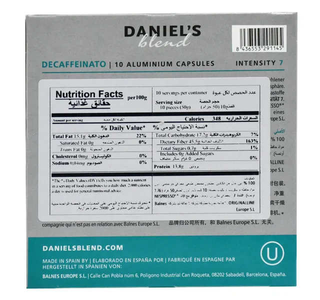Daniels Blend Decaffeinato Coffee Capsules 10pcs 50 G