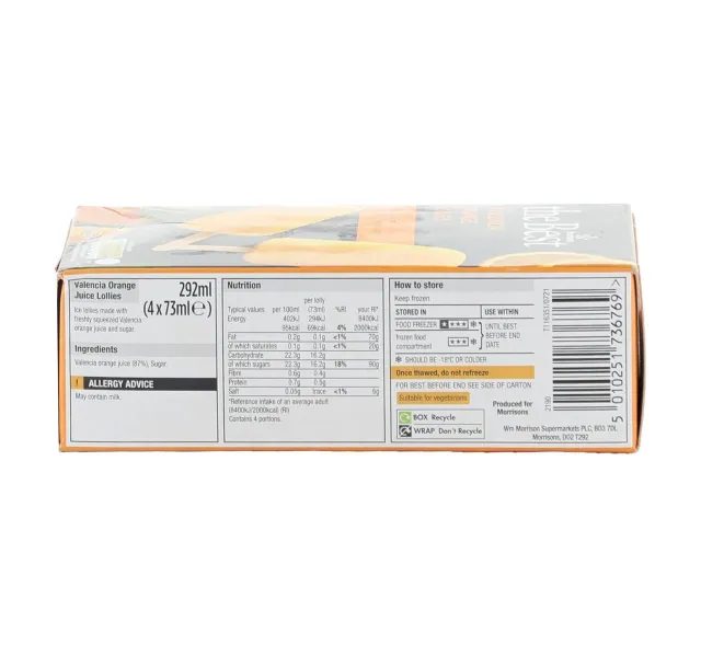 Morrisons The Best Valencia Orange Ice Lollies 4 73 Ml