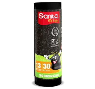 Sanita Biodegradable Tie Bags, 30 Gallons, 13 Bags