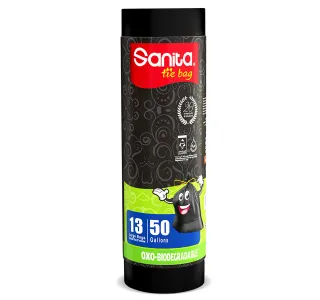 Sanita Biodegradable Tie Bags, 50 Gallons, 13 Bags