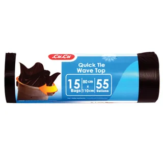 LuLu Quick Tie Wave Top Garbage Bags 55 Gallon 80cm x 110cm 15 pcs