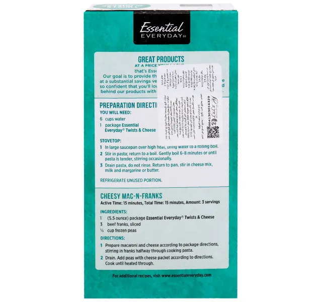 Essential Everyday Twists And Cheese Macaroni And Cheese Dinner 55 Oz 156