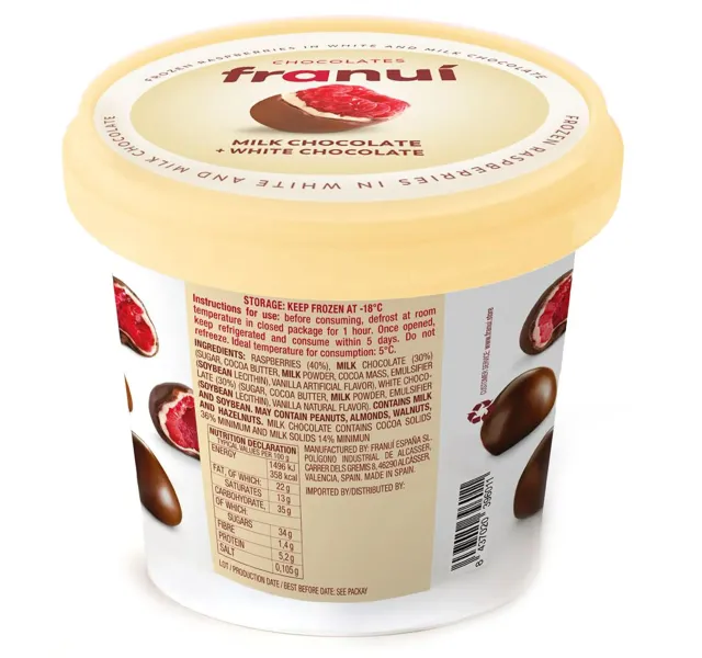 Franui Fresh Frozen Raspberries In White And Milk Chocolate 150 G