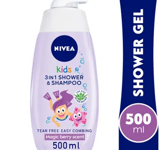 Nivea Kids 2in1 Shower Gel Shampoo With Bio Aloe Vera Berry Scent Tear Free Formula 500 Ml