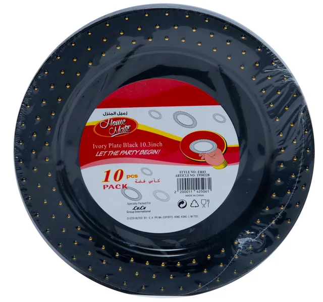Home Mate Ivory Black Big Plastic Plate 103inch Er03 10pcs
