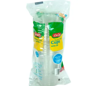 LuLu Printed Clear Cups Juice With Lid 10pcs