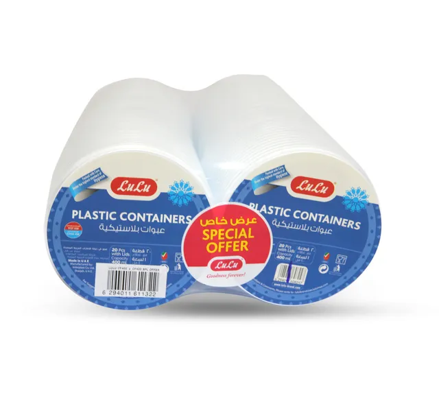 Lulu Plastic Containers With Lids Capacity 400 Ml 2 20pcs
