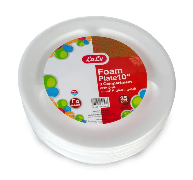 Lulu Foam Plate 3 Compartment 10inch 25 Pcs