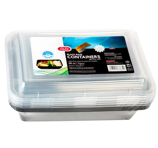 Lulu Black Base Square Containers With Lid 38oz 5 Pcs