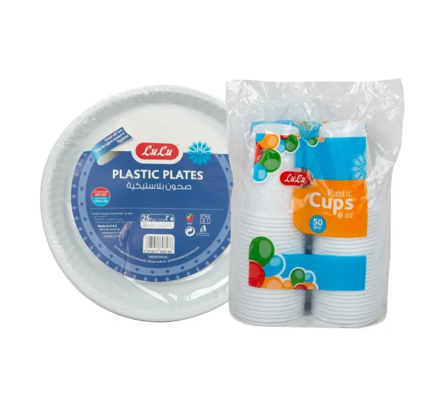 Lulu Plastic Plates 26cm 25 Pcs Plastic Cups 6oz 50 Pcs