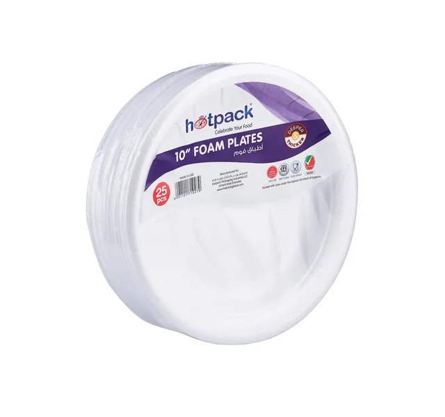 Hotpack Foam Plates 10inch 25 Pcs