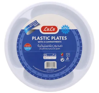 Lulu Plastic Plates With 3 Compartments 26cm 25 Pcs